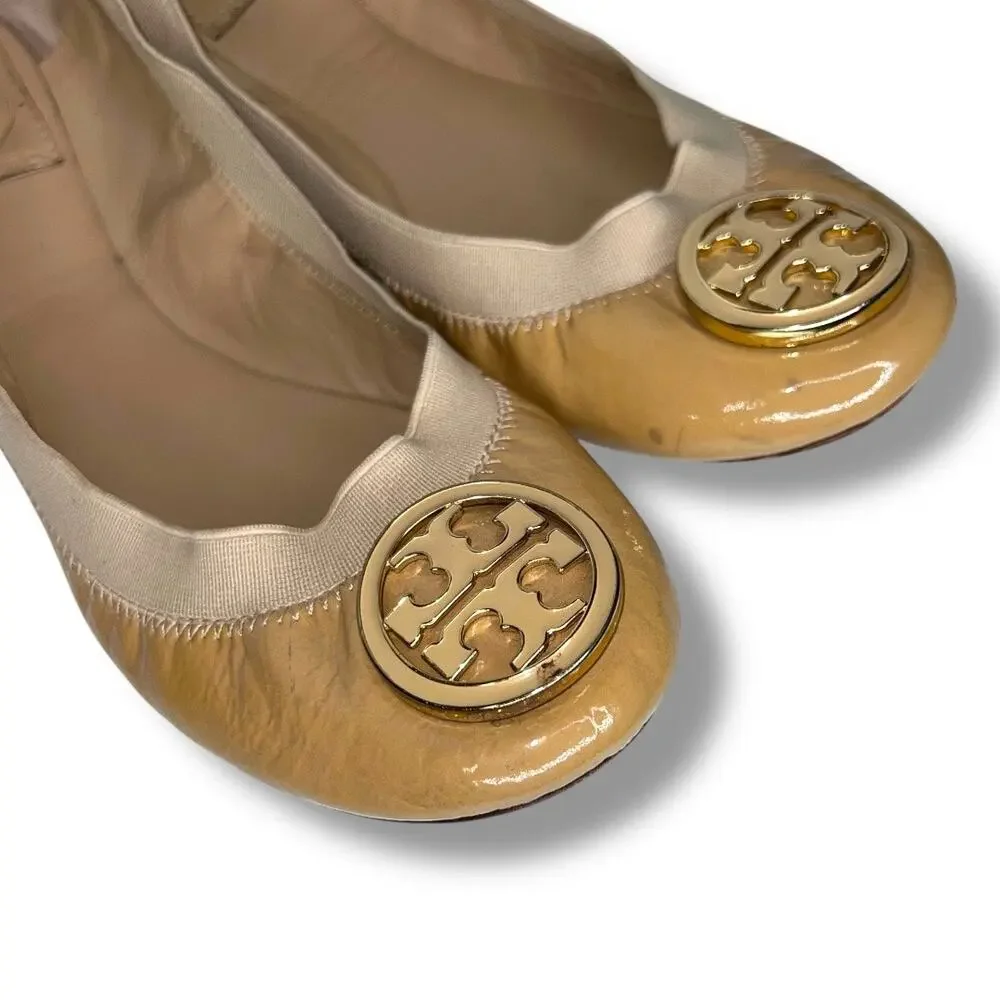 Tory Burch Tan Caroline Nude Ballet Leather Flats 8